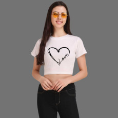 Women's Cotton Blend Graphic Print Crop T-Shirt